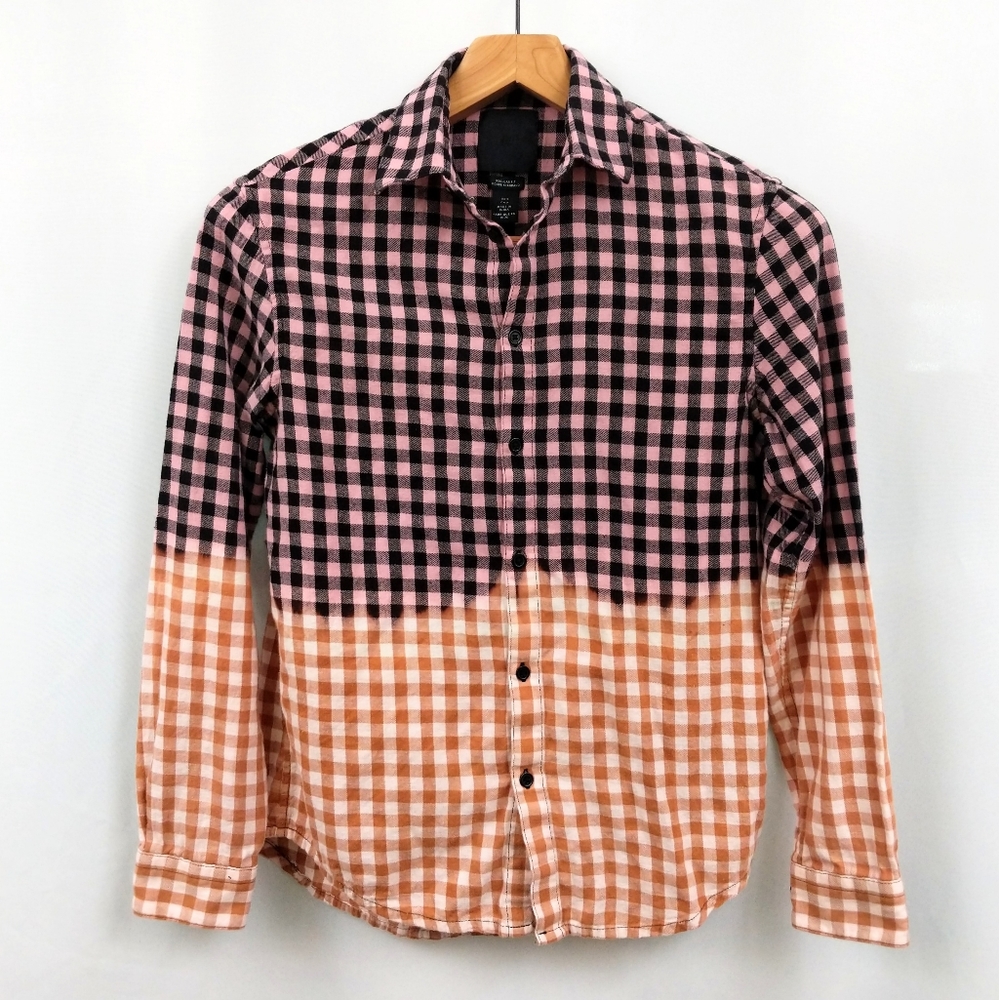 H&M Flannel Shirt Buffalo Check Ombre Custom Bleach Dipped Bleach Dyed Grunge S
